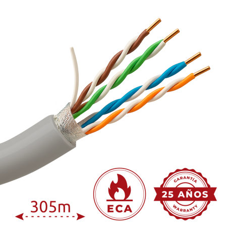 F-UTP5E-305-PVC-Eca - Cavo FTP Safire - Categoria 5E - Bobina di 305 metri | Diametro 5 mm - Conduttore CCA - Diametro 5.5 mm - 