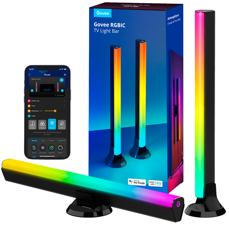 GV-BARS-H6046-TV-45 - Accessori TV - Barre luminose a LED - Wi-Fi 2.4 GHz + Bluetooth - Colore segmentato RGBIC - 170 lumen / 30