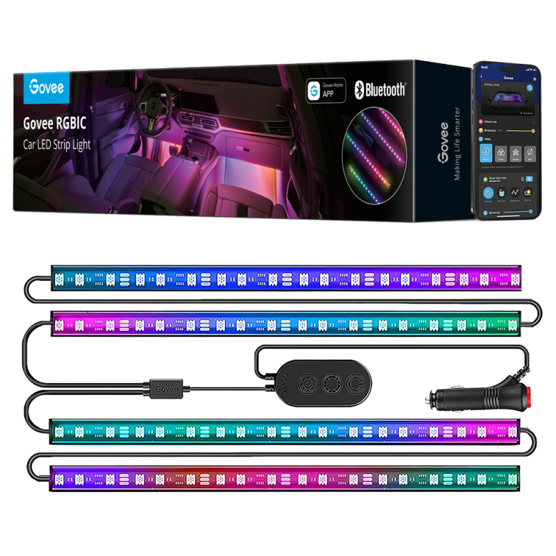 GV-CAR-H7090-RGBIC - Luci a LED per l'abitacolo dell'auto - Wi-Fi 2.4 GHz + Bluetooth - Colore segmentato - Intensità 260 lumen 