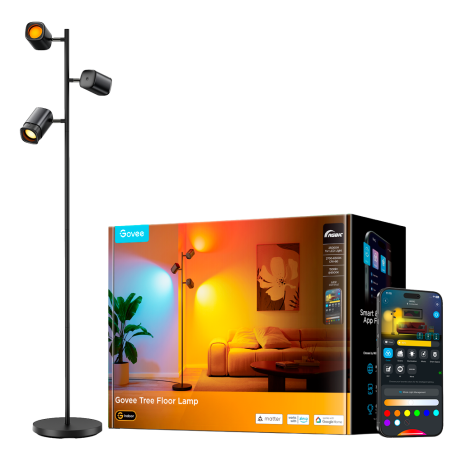 GV-FLOOR-H60B2-TREE-170CM - Lampada da terra a tre luci Govee - Wi-Fi 2.4 GHz + Bluetooth - Colore RGB + Bianco caldo/freddo - 1