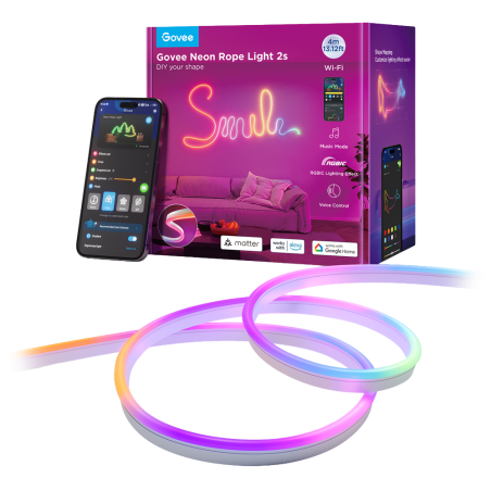 GV-NEON-H61D4-4M-WHITE - Govee Striscia NEON smart 4m - Wi-Fi 2.4 GHz + Bluetooth - Colore RGB segmentato - 84 LED/m - Matter /