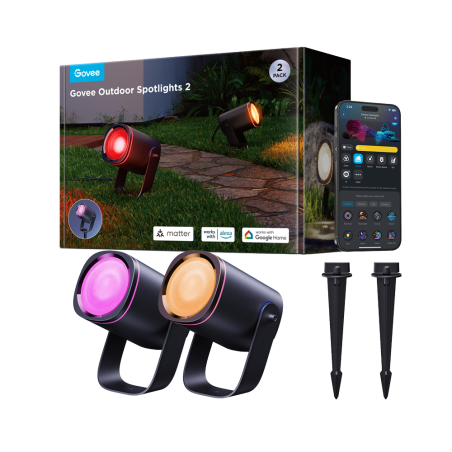 GV-OUT-H7093-SPOT-IP67 - Govee pack 2 faretti LED - Wi-Fi 2.4 GHz + Bluetooth - Colore segmentato + Bianco caldo/freddo - Intens