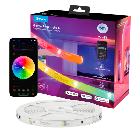 GV-STRIP-H612A-5M-RGBIC-MATTER - Striscia LED smart 5 m - Wi-Fi 2.4 GHz + Bluetooth - Colore segmentato + Bianco - Intensità 180