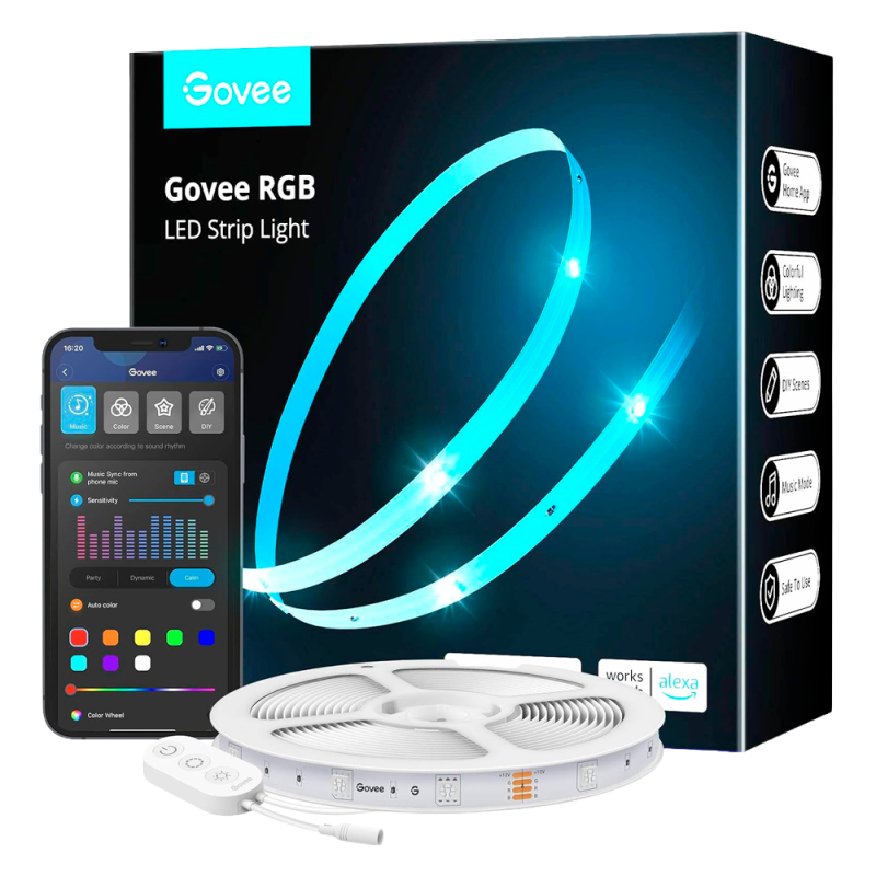 GV-STRIP-H615A-5M-RGB-SMART - Govee Striscia LED smart 5m - Wi-Fi 2.4 GHz + Bluetooth - Colore RGB - 52 lumen/m / 90LEDs - App G