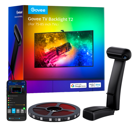 GV-TV-H605C-T2-75 - Retroilluminazione TV T2 - Telecamera a doppia ottica - Wi-Fi 2.4 GHz + Bluetooth - Colore RGBIC segmentato 