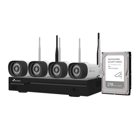 NV-KIT1630W6-4CAM-2TB - Kit TVCC WiFi Nivian - NVR 16 canali - 4 telecamere 3 Mp preregistrate - Adatte per uso esterno IP66 - I