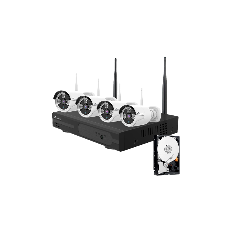 NV-KIT430W-4CAM-1TB - Kit TVCC WiFi Nivian - NVR 4 canali - 4 telecamere 3 Mp preregistrate - Adatte per uso esterno IP66 - Hard