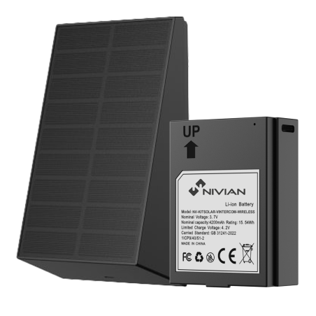 NV-KITSOLAR-VINTERCOM-WIRELESS - Kit per videocitofono Nivian WiFiHaLow - Batteria 4200 mAh di autonomia - Pannello solare 1.6W