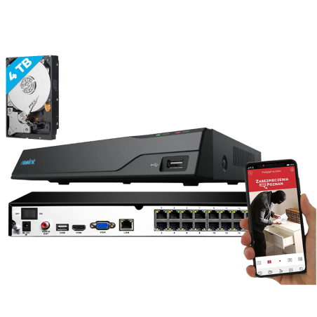 RL-NVS16-POE - Reolink NVR 16 canali PoE - Supporta telecamere fino a 12MP - Rilevamento di Persone / Animali domestici / Veicol