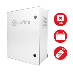 SF-BOX6050AC8POE-UPS - Box Safire in poliestere SMC - Dimensioni esterne 50x40x20cm - Switch da 8 porte PoE | Vassoio di fusione