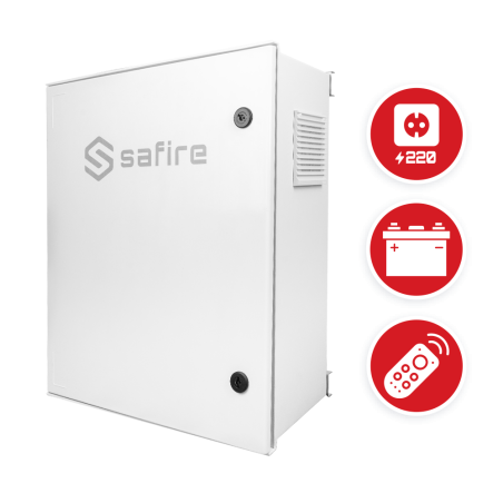 SF-BOX6050AC8POE-UPS - Box Safire in poliestere SMC - Dimensioni esterne 50x40x20cm - Switch da 8 porte PoE | Vassoio di fusione