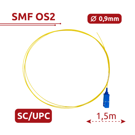 SF-SC-UPC-OS2-0015M-D09-Y - Pigtail in fibra ottica - Fibra monomodale OS2 - Connettore SC UPC simplex - Lunghezza 1.5m - Copert