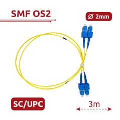 SF-SC-UPC-SC-UPC-OS2-DX-3M-Y - Cavo di collegamento in fibra ottica - Fibra monomodale OS2 - Connettore SC UPC duplex - Lunghezz