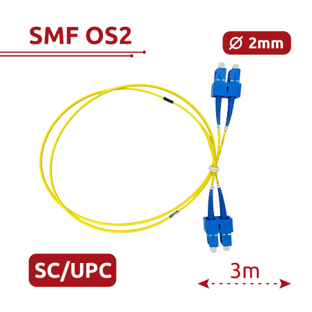 SF-SC-UPC-SC-UPC-OS2-DX-3M-Y - Cavo di collegamento in fibra ottica - Fibra monomodale OS2 - Connettore SC UPC duplex - Lunghezz
