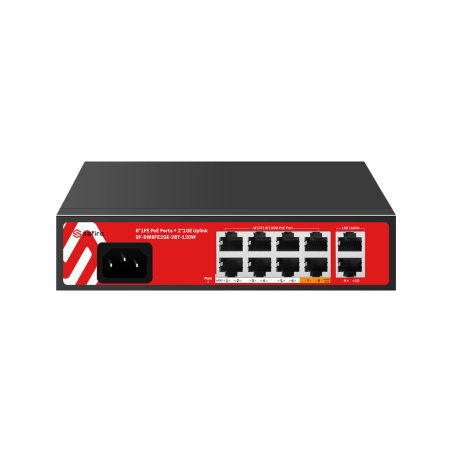 SF-SW8FE2GE-2BT-120W - Safire Switch Hi-PoE - 8 porte FE PoE + 2 Uplink RJ45 - Ibrido 8x10/100Mbps + 2x10/100/1000Mbps - 6 Porte