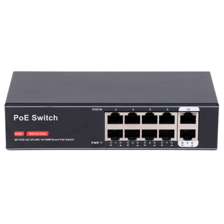 SW8FE2FE-100W - Switch PoE - 8 porte PoE + 2 Uplink RJ45 - Velocità 10/100 Mbps - PoE IEEE 802.3 af/at - Fino 100W in totale per