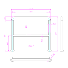 TS-HANDRAIL-120 - Struttura in acciaio inox - Compatibile con tornelli - Limitazione del passaggio - Dimensioni: 980mm (H) x 120