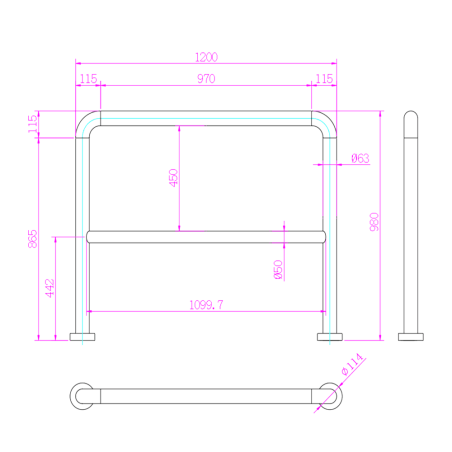 TS-HANDRAIL-120 - Struttura in acciaio inox - Compatibile con tornelli - Limitazione del passaggio - Dimensioni: 980mm (H) x 120