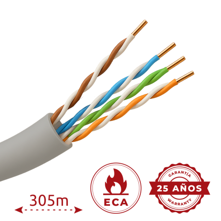 UTP5E-305-BC-PVC-Eca - Cavo UTP Categoria 5E - Conduttore OFC,100% rame - Diametro 25 AWG-0,45mm - Certificato CPR Eca - Guaina 