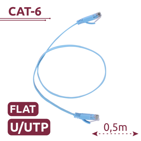 UTP6-05B-FLAT - Cavo UTP Flat - Ethernet - Connettori RJ45 - Categoria 6 - 0,5 m - Colore azzurro
