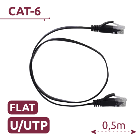 UTP6-05BK-FLAT - Cavo UTP Flat - Ethernet - Connettori RJ45 - Categoria 6 - 0,5 m - Colore nero