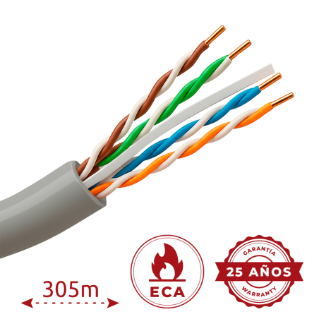 UTP6-305-BC-PVC-Eca - Cavo UTP Safire PVC - Categoria 6 - Soddisfa il test Fluke 90m - Conduttore OFC, purezza 99.9% rame - Bobi
