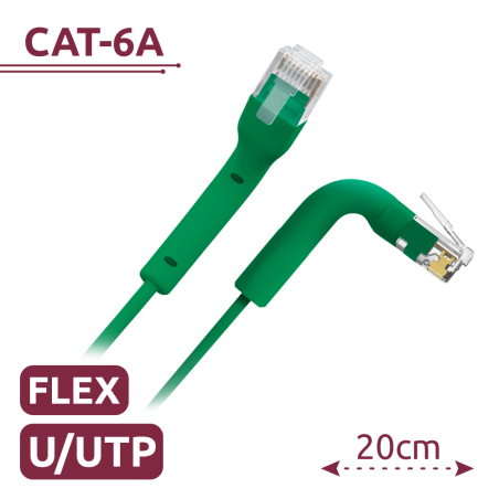 UTP6A-FLEX-02G - Cavo UTP flessibile - Ethernet - Connettori RJ45 - Categoria 6A - 0,2 m - Colore verde