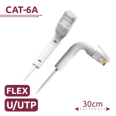 UTP6A-FLEX-03W - Cavo UTP flessibile - Ethernet - Connettori RJ45 - Categoria 6A - 0,3 m - Colore bianco