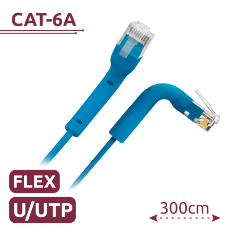 UTP6A-FLEX-3B - Cavo UTP flessibile - Ethernet - Connettori RJ45 - Categoria 6A - 3 m - Colore azzurro