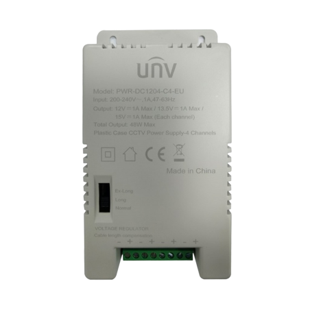 UV-PWR-DC1204-C4-EU - Alimentatore multicanale Uniview - 4 canali - Salida 12VDC 4A (1A / canale) / 40W - Ingresso 200 - 240VAC 