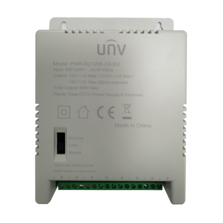 UV-PWR-DC1205-C8-EU - Alimentatore multicanale Uniview - 8 canali - Salida 12VDC 5A (1A / canale) / 60W - Ingresso 200 - 240VAC 