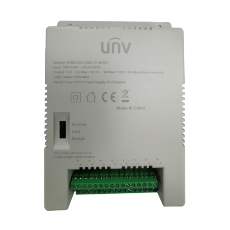 UV-PWR-DC1208-C16-EU - Alimentatore multicanale Uniview - 16 canali - Salida 12VDC 8A (0.5A / canale) / 96W - Ingresso 200 - 240