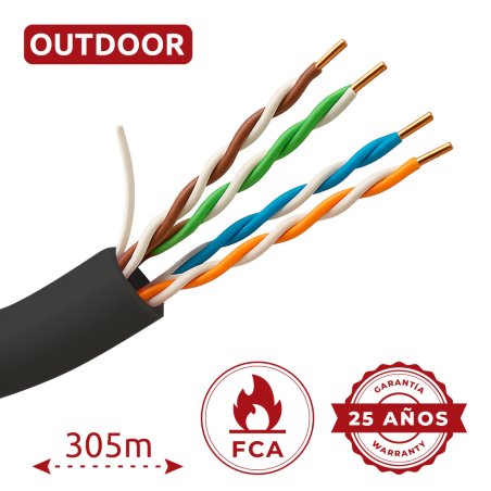 UV-UTP5E-305-OUTDOOR - Cavo UTP Categoria 5E - Conduttore CCA 24AWG - Bobina da 305 metri - Copertura di colore nero - Diametro 