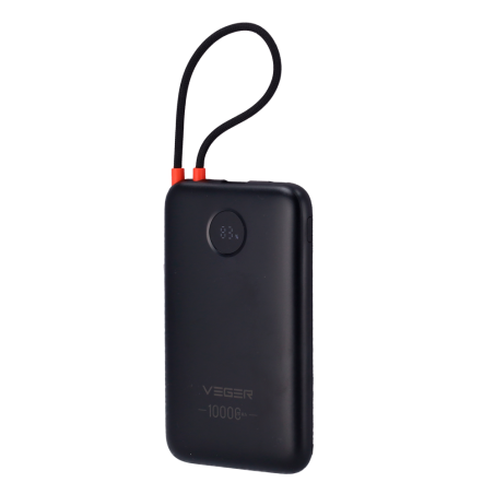 VG-W1189 - VEGER Power Bank con schermo LCD - Capacità 10000mAh - Ingressi USB-C e cavo integrato - Uscite USB-C, USB-A e cavo i
