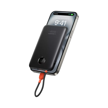 VG-W1189 - VEGER Power Bank con schermo LCD - Capacità 10000mAh - Ingressi USB-C e cavo integrato - Uscite USB-C, USB-A e cavo i