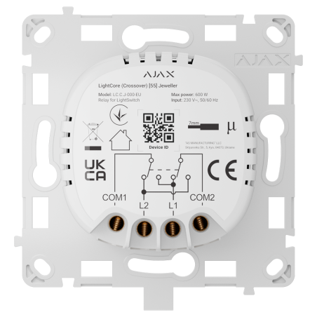 AJ-LIGHTCORE-CROSS - Relè per interruttore smart crossover - Senza fili 868 MHz Jeweller - Range di comunicazione fino a 1100 m 