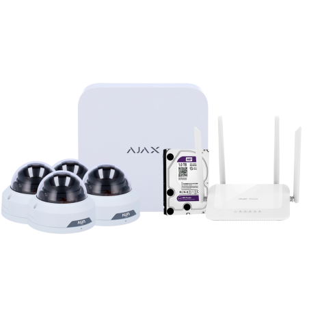 AJ-NVRKIT108T-2W - Kit di videosorveglianza Ajax - Videoregistratore Ajax da 8 canali - 4 telecamere turret WiFi da 2 Mpx Univie
