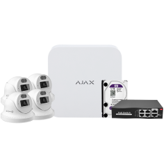 AJ-NVRKIT108T-4 - Kit di videosorveglianza Ajax - Videoregistratore Ajax da 8 canali - 4 telecamere turret da 4 Mpx Safire Smart