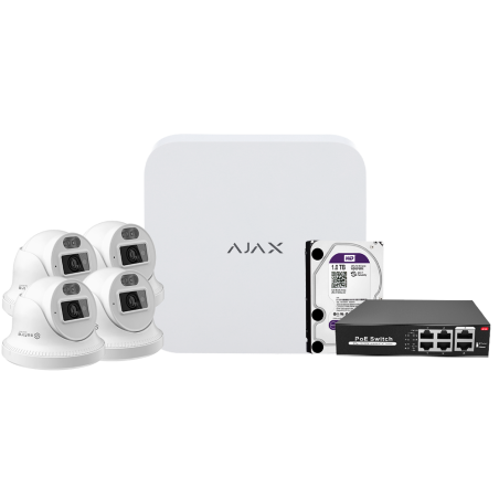 AJ-NVRKIT108T-4 - Kit di videosorveglianza Ajax - Videoregistratore Ajax da 8 canali - 4 telecamere turret da 4 Mpx Safire Smart