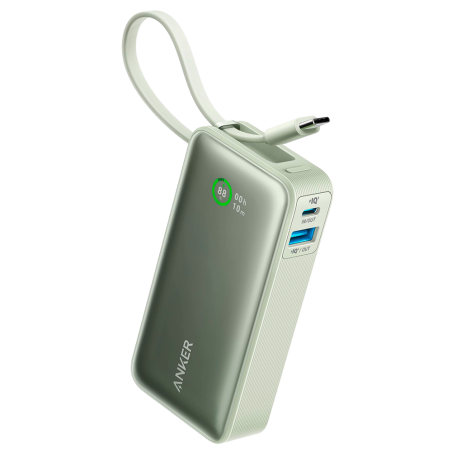 ANK-1259-G - Anker Power Bank con display LCD - Capacità 10000mAh - Ingresso 1x USB-C e cavo USB-C - Uscite USB-A, USB-C e cavo