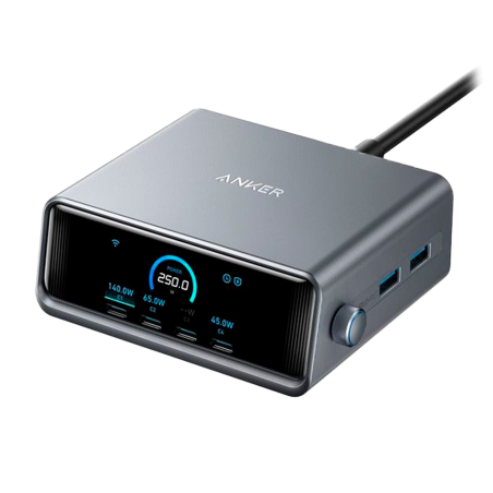 ANK-234-WCHARGER-250W2A4C-B - Anker - Caricabatterie da tavolo - Potenza 250W - Uscite 4x USB-C, 2x USB-A - Carica 4 dispositivi