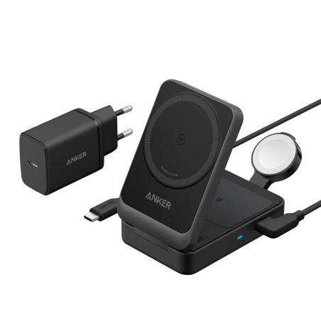 ANK-2557-3-IN-1-B - Caricabatterie wireless Anker 3 in 1 - Tecnologia Magsafe - Ricarica veloce: iPhone, Airpods, Apple Watch - 