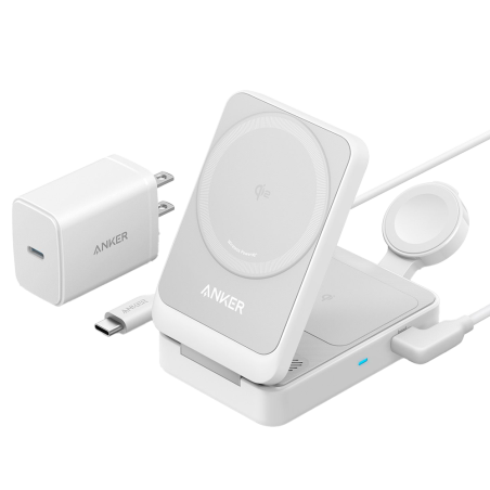ANK-2557-3-IN-1-W - Caricabatterie wireless Anker 3 in 1 - Tecnologia Magsafe - Ricarica veloce: iPhone, Airpods, Apple Watch - 