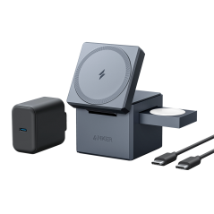 ANK-CUBE-3-IN-1-G - Anker - Caricabatterie wireless 3 in 1 - Tecnologia Magsafe - Ricarica rapida per iPhone, AirPods e Apple Wa
