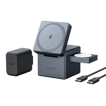 ANK-CUBE-3-IN-1-G - Anker - Caricabatterie wireless 3 in 1 - Tecnologia Magsafe - Ricarica rapida per iPhone, AirPods e Apple Wa