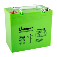 BATT-1255-U - Upower - Batteria ricaricabile - Tecnologia piombo-acido AGM - Voltaggio 12 V - Capacità 55 Ah - 210 x 228 x 137 m