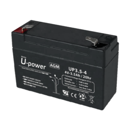 BATT-4035-U - Upower - Batteria ricaricabile - Tecnologia piombo-acido AGM - Voltaggio 4 V - Capacità 3.5 Ah - 65 x 90x x 34/ 42