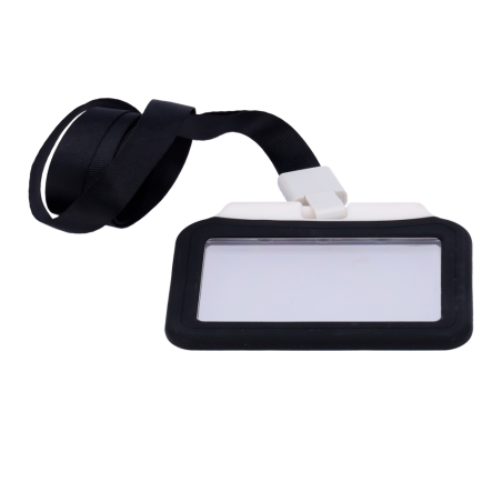 CARD-HOLDER-H-BLACK - Portabadge - Posizione orizzontale - Rivestimento protettivo in plastica - In silicone - Colore nero