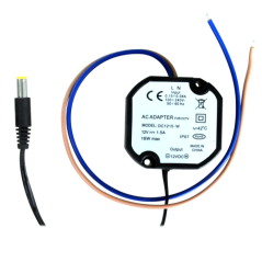 DC1215-W - Alimentatore elettronico - 12 V / 1500 mA - Dimensioni ridotte - 52(Al) x 50(An) x 25(Fo) - Stabilizzato - IP67