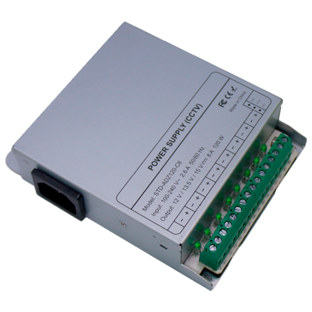 DC12V10A-8-DIN - Alimentatore a commutazione - uscita DC 12 V 10 A / 120 W - 8 uscite - Voltaggio in entrata 100 V ~ 240 V - 33 